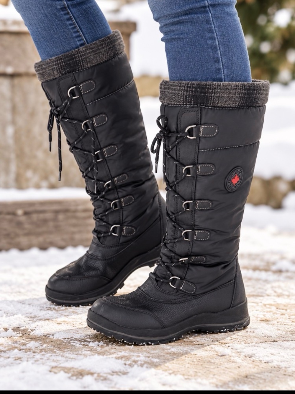 Black Women's Tall Winter Lace-Up Boots size 7